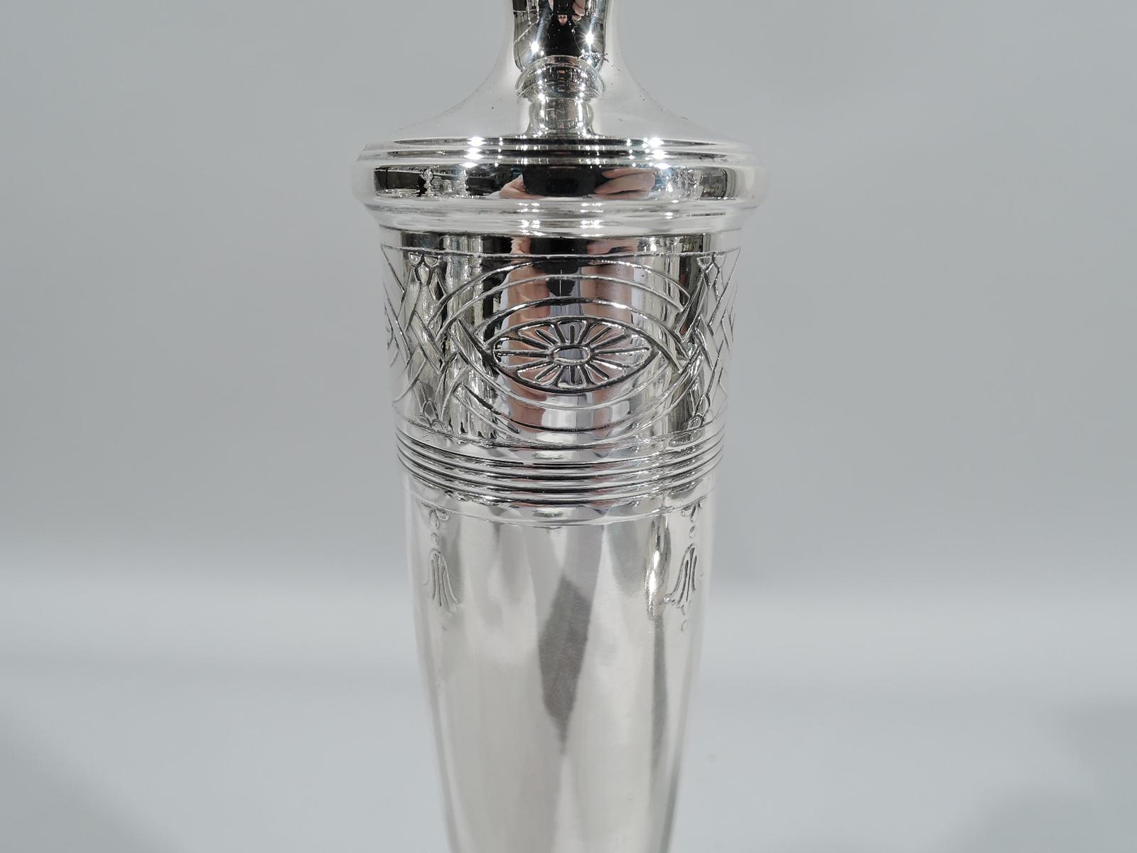 American Pair of Tiffany Modern Regency Sterling Silver Candlesticks
