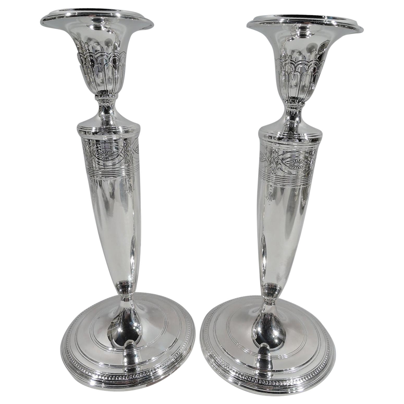 Pair of Tiffany Modern Regency Sterling Silver Candlesticks