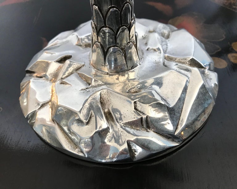 Pair Of Tiffany " Palm Tree " Motif Sterling Candlesticks For Sale at