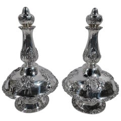 Pair of Tiffany Rococo Revival Sterling Silver Liqueur Decanters