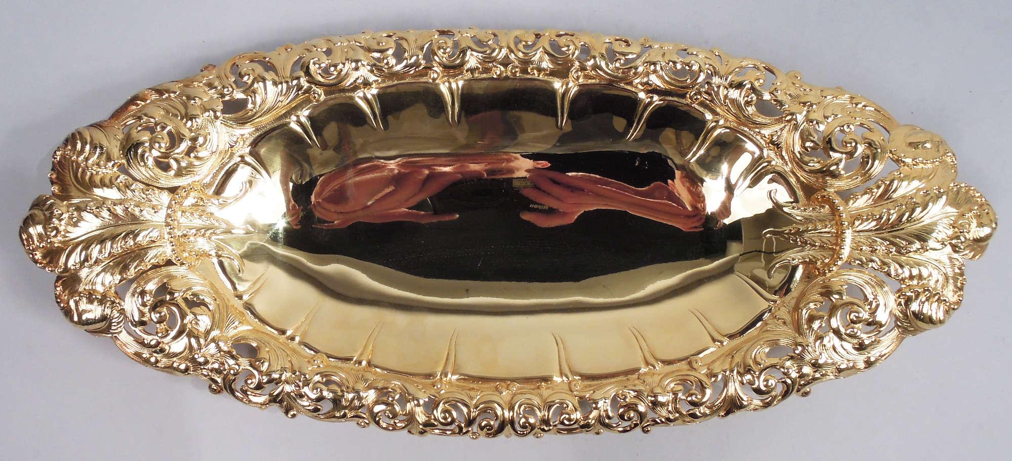 Victorian Pair of Tiffany Silver Gilt Bread Trays with Prince of Wales Feathers For Sale