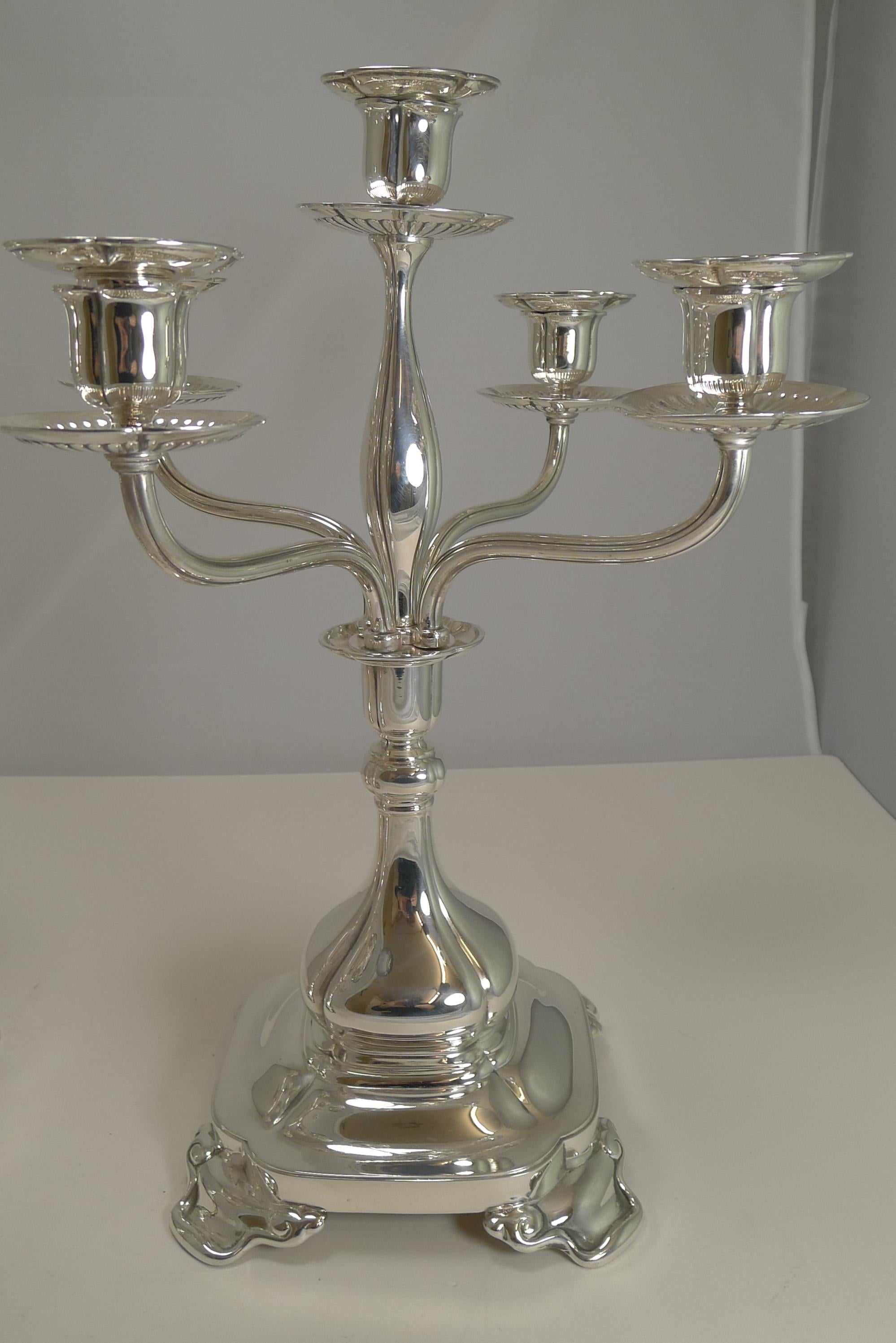 American Pair of Tiffany Silver Plated Five-Light Candelabra, circa 1910