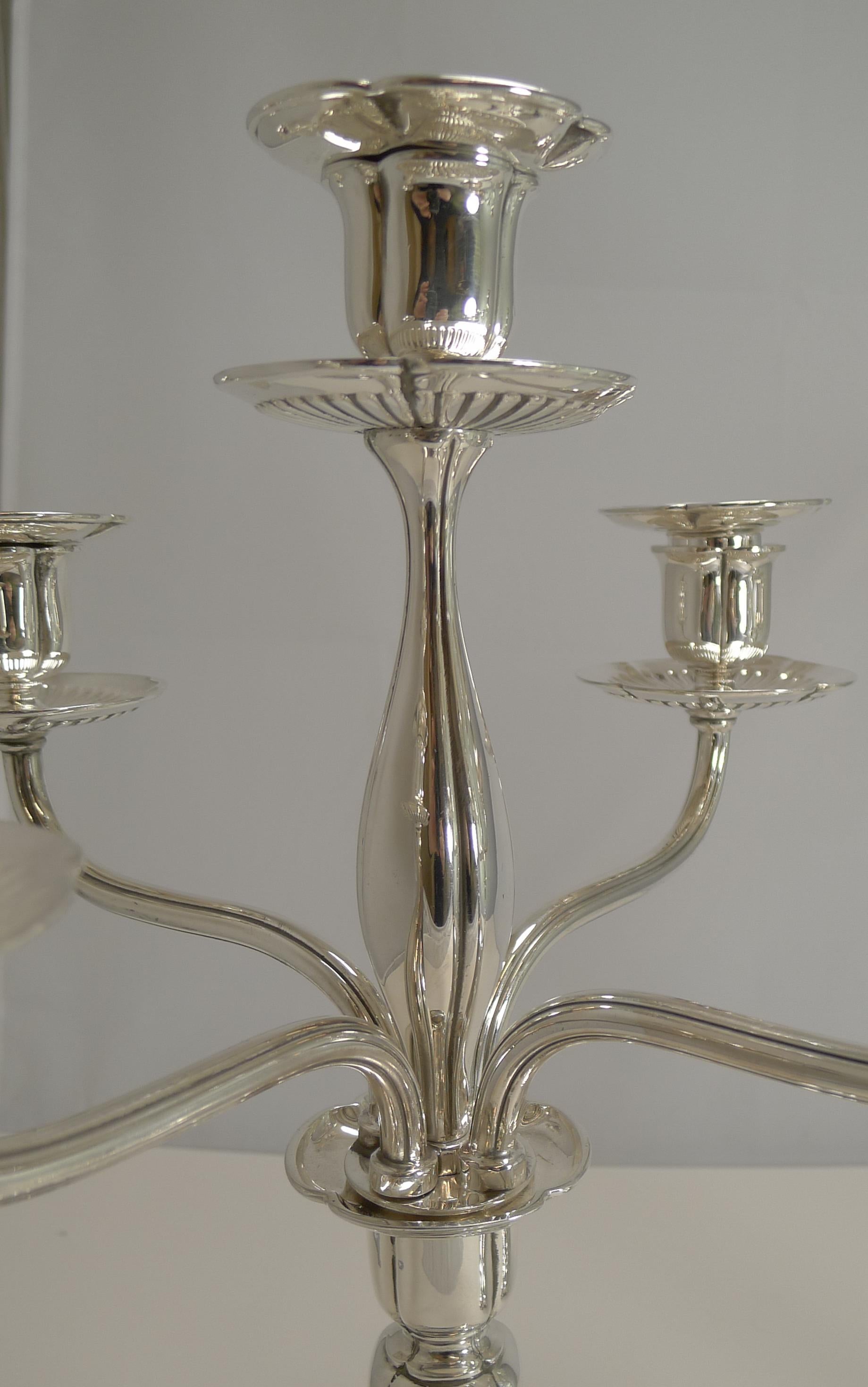 Pair of Tiffany Silver Plated Five-Light Candelabra, circa 1910 In Good Condition In Bath, GB