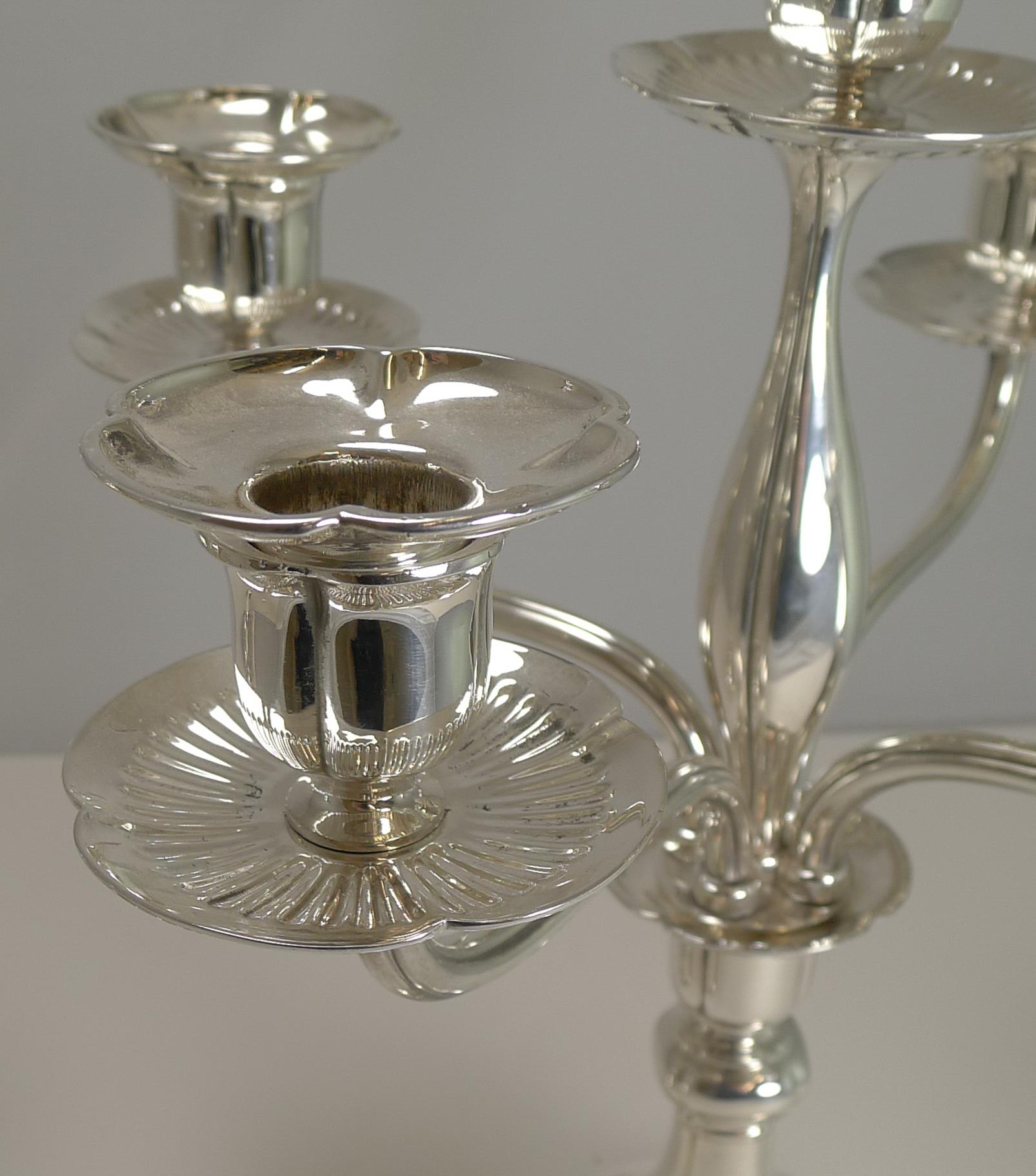 Early 20th Century Pair of Tiffany Silver Plated Five-Light Candelabra, circa 1910