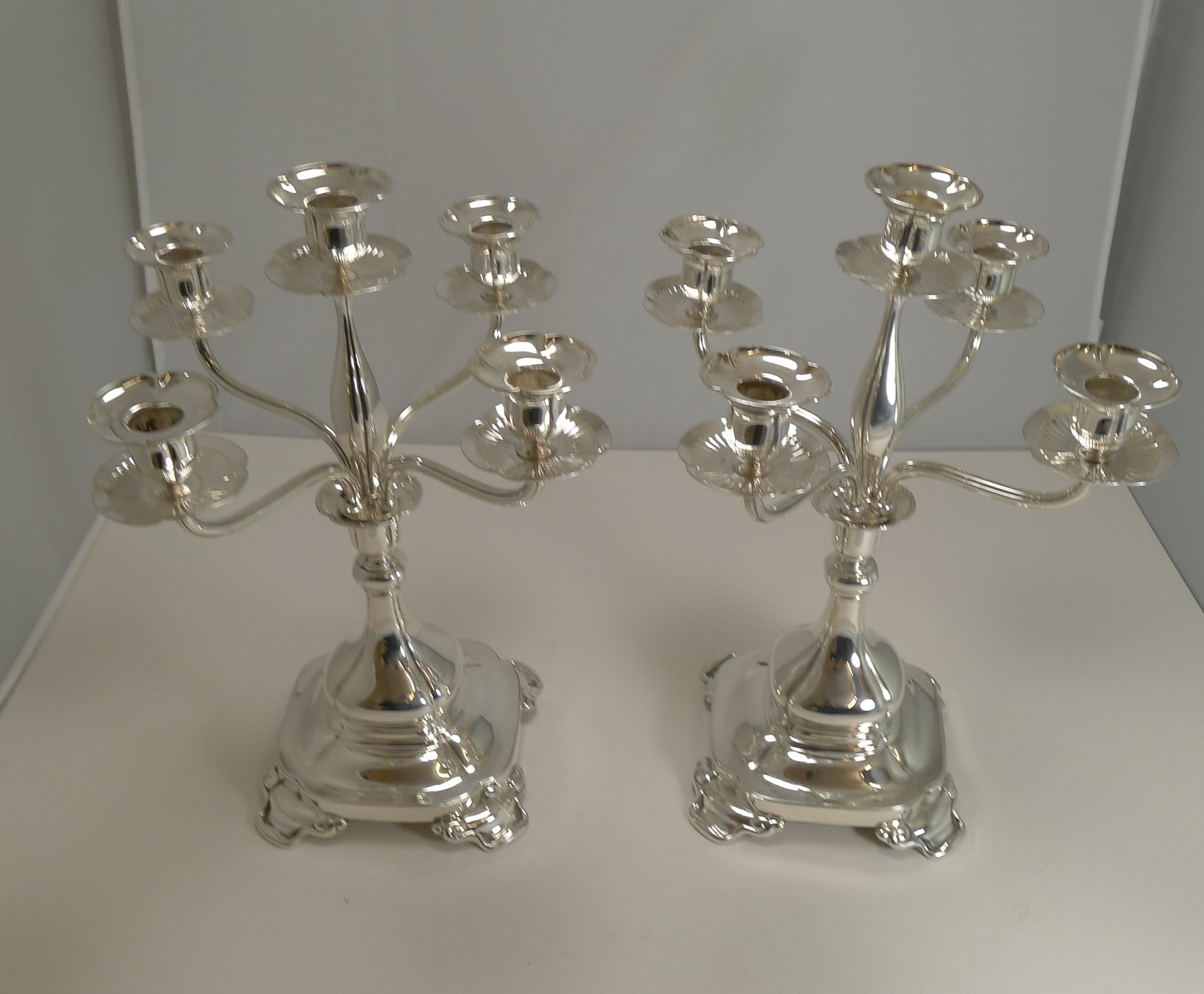 Pair of Tiffany Silver Plated Five-Light Candelabra, circa 1910 1