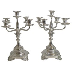 Antique Pair of Tiffany Silver Plated Five-Light Candelabra, circa 1910