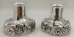 Pair of Tiffany Sterling Silver Candle Holders Designed by Louis C Tiffany