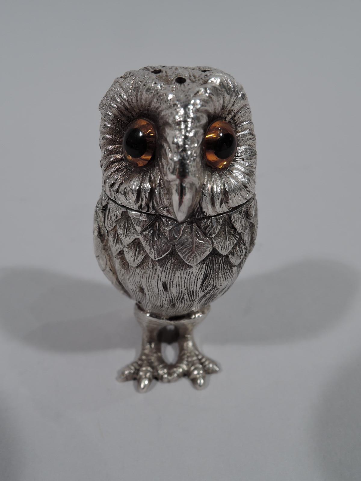 English Pair of Tiffany Sterling Silver Owl Salt and Pepper Shakers