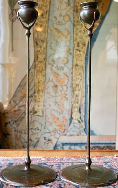 Pair of Tiffany Studios 1213 Art Nouveau Candle Sticks