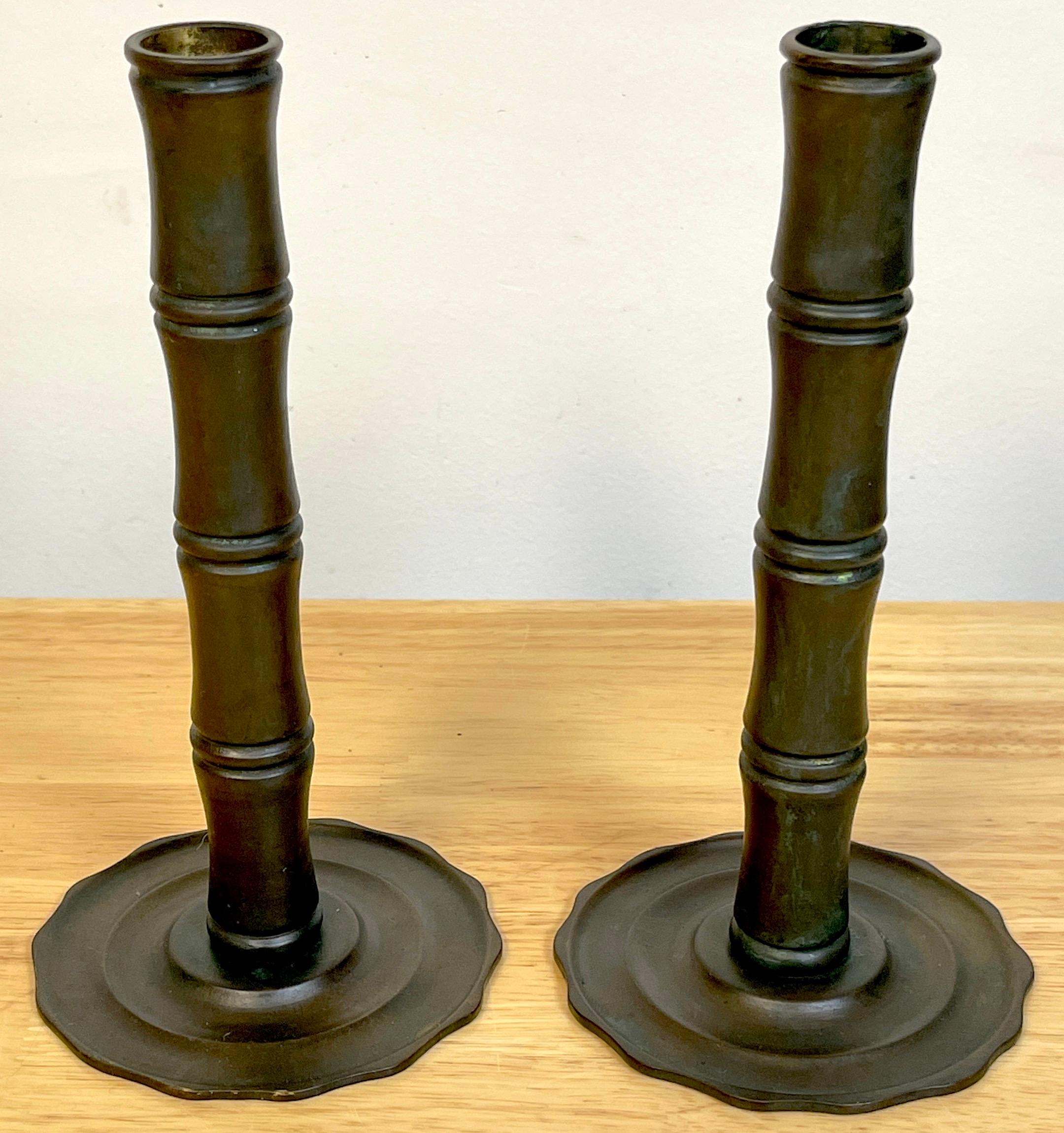 Pair of Tiffany Studios Aesthetic /Japonisme Bamboo Motif Candlesticks 2
