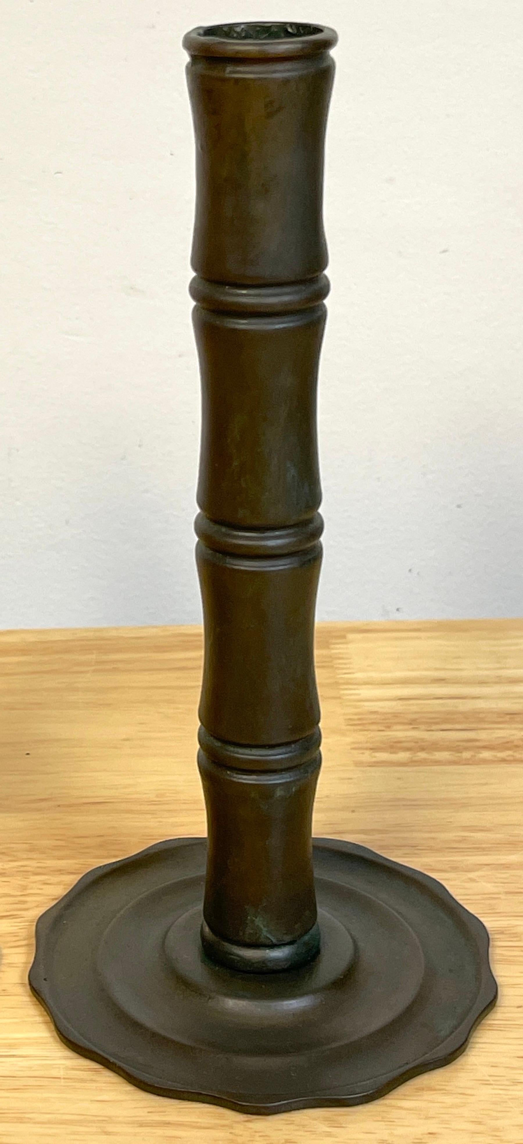 Patinated Pair of Tiffany Studios Aesthetic /Japonisme Bamboo Motif Candlesticks