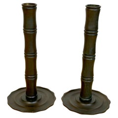 Pair of Tiffany Studios Aesthetic /Japonisme Bamboo Motif Candlesticks