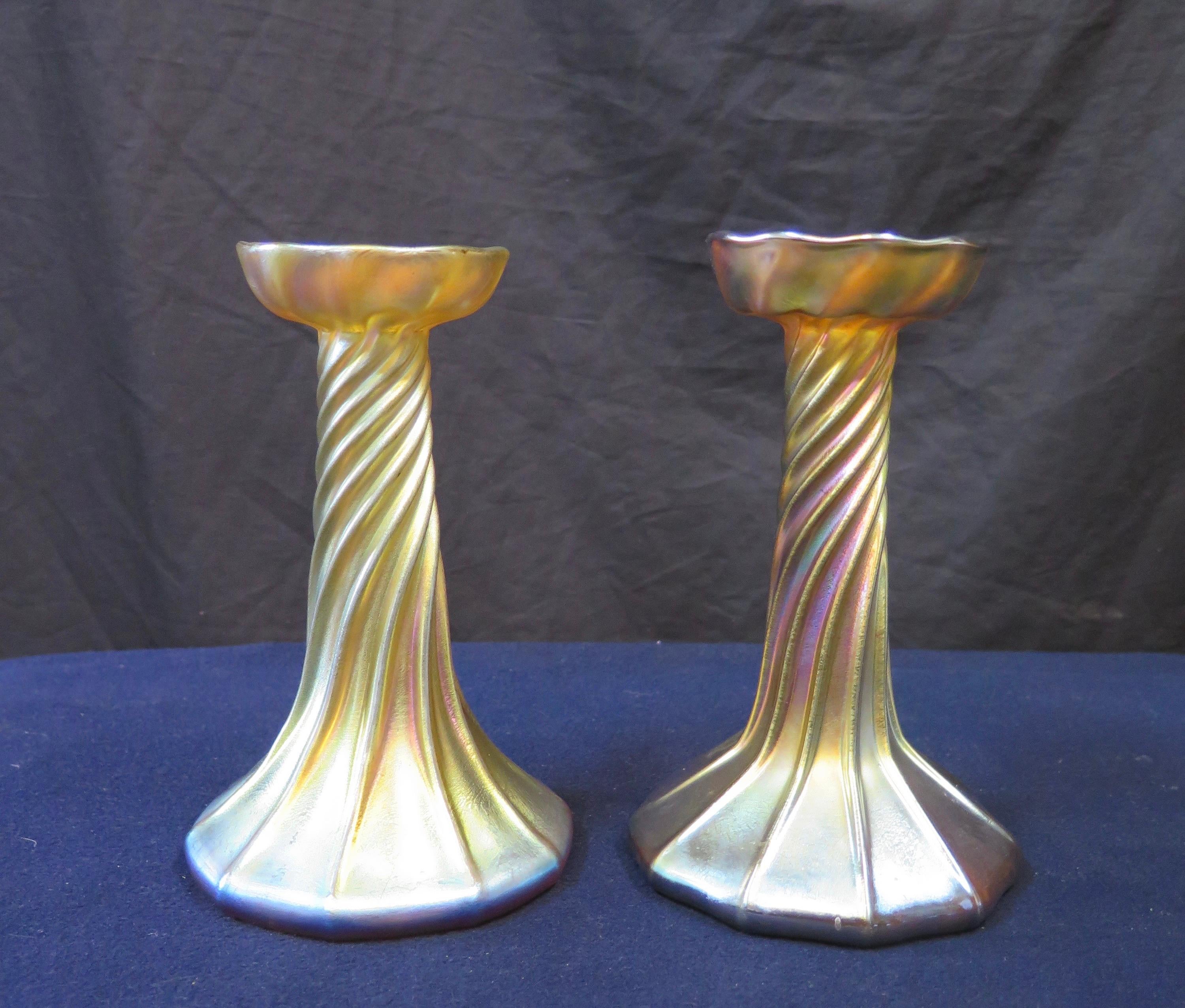 Pair of Tiffany Studios Candlestick Lamps 4
