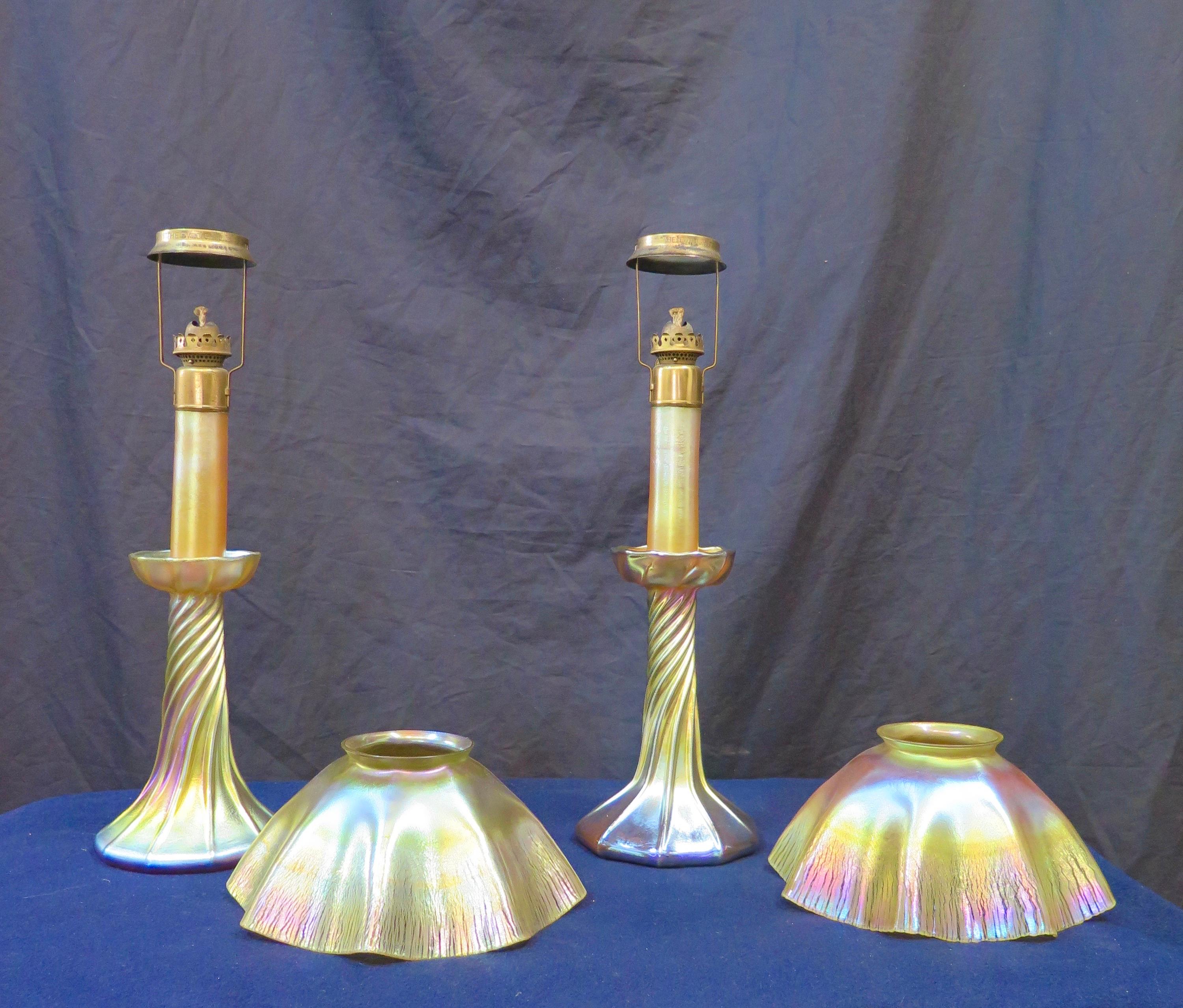 American Pair of Tiffany Studios Candlestick Lamps