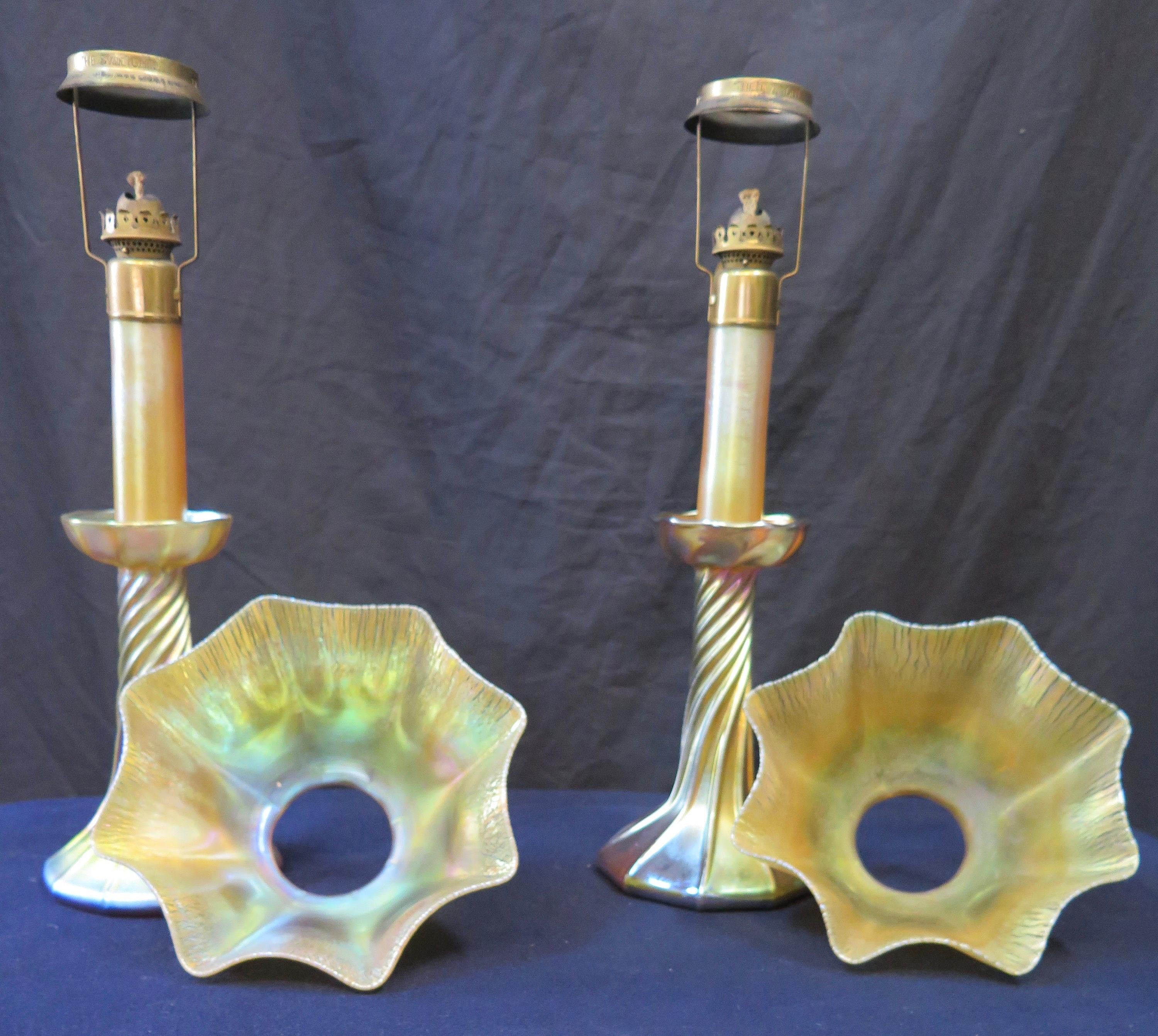 20th Century Pair of Tiffany Studios Candlestick Lamps