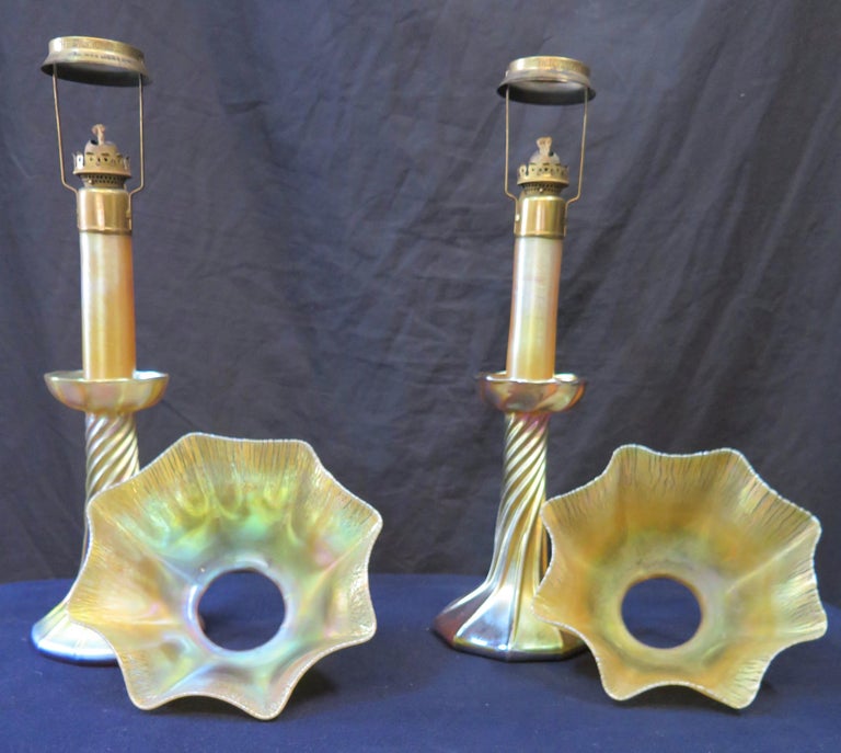 Pair of Tiffany Studios Candlestick Lamps For Sale at 1stDibs