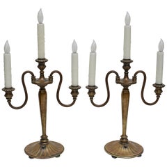 Pair of Tiffany Studios New York Bronze Candelabrum Lamps, 1890