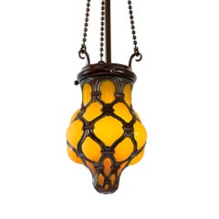 Pair of Tiffany Studios New York "Globe" Glass and Bronze Chandeliers