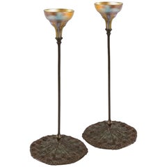 Antique Pair of Tiffany Studios New York "Queen Anne's Lace" Candlesticks