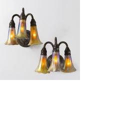 Pair of Tiffany Studios New York "Three-Light Lily" Wall Sconces