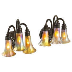 Pair of Tiffany Studios New York "Three-Light Lily" Wall Sconces