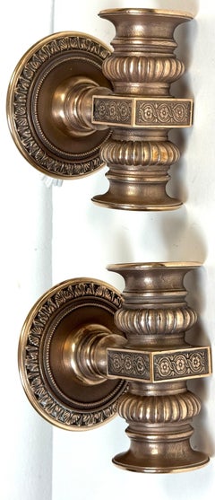 Pair of Tiffany Studios Style Two-Light Bronze Theatre Sconces, Circa 1900