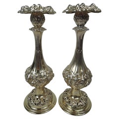 Pair of Tiffany Sumptuous Edwardian Gilt Sterling Silver Candlesticks