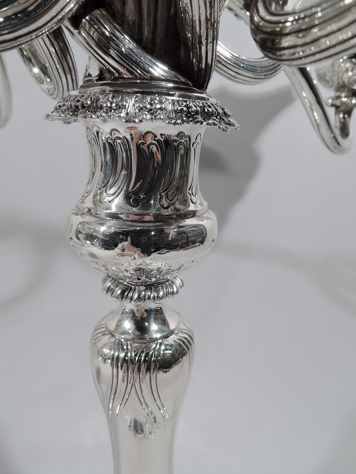 19th Century Pair of Tiffany Turn-of-the-Century Sterling Silver 5-Light Candelabra