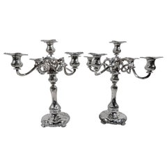 Antique Pair of Tiffany Turn-of-the-Century Sterling Silver 5-Light Candelabra