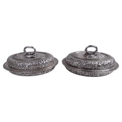 Pair of Tiffany Victorian Classical Repousse Covered Vegetable Dishes