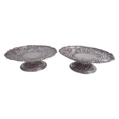 Pair of Tiffany Victorian Classical Repousse Sterling Silver Compotes