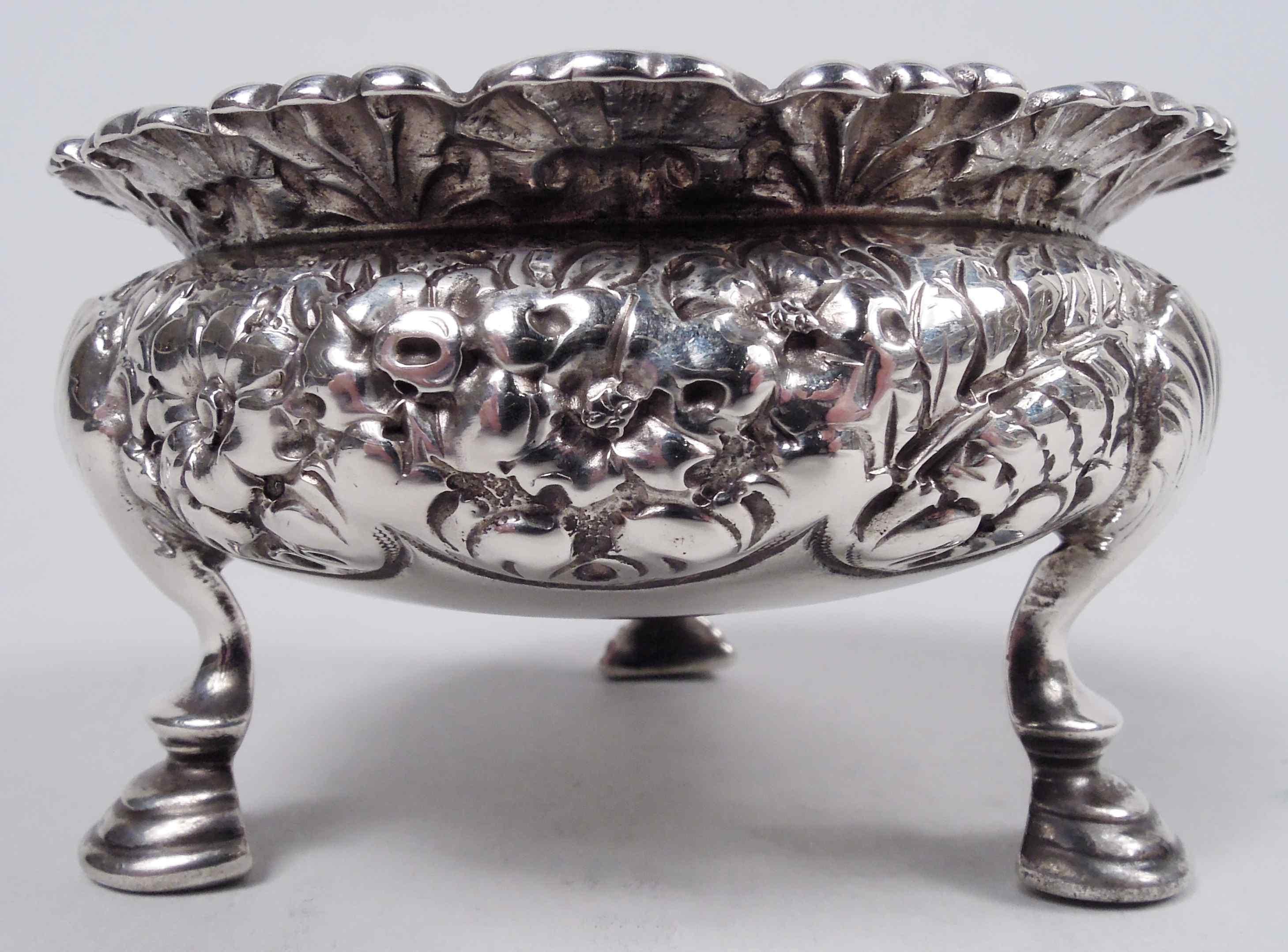 Repoussé Pair of Tiffany Victorian Classical Sterling Silver Open Salts For Sale