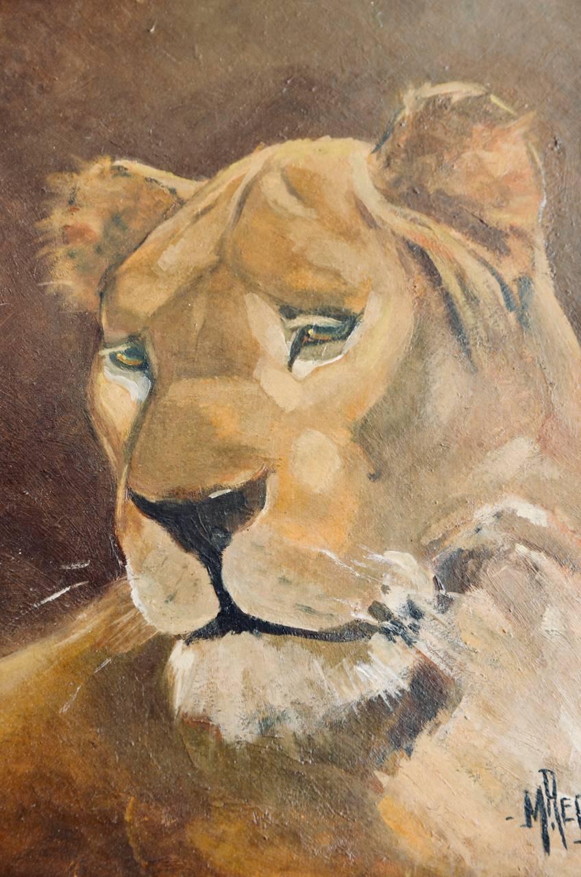 Paire de peintures encadrées Art Déco tigre et lion Excellent état - En vente à Los Angeles, CA