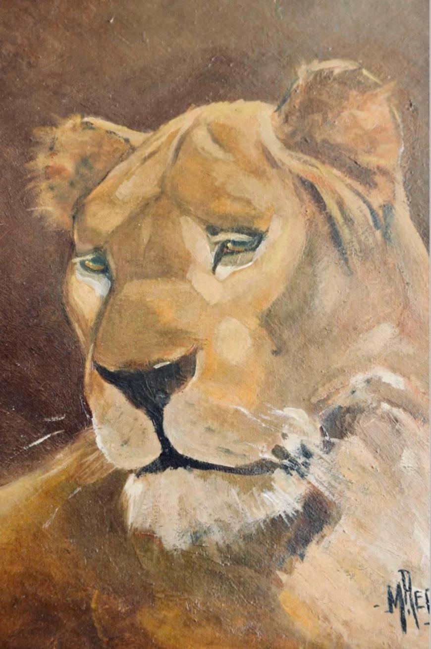 Paire de peintures encadrées Art Déco tigre et lion Excellent état - En vente à Los Angeles, CA