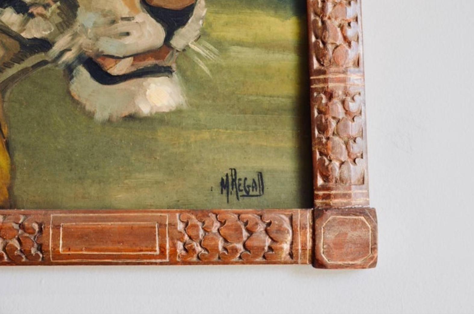 Pair of Tiger and Lion Art Deco Framed Paintings For Sale 2