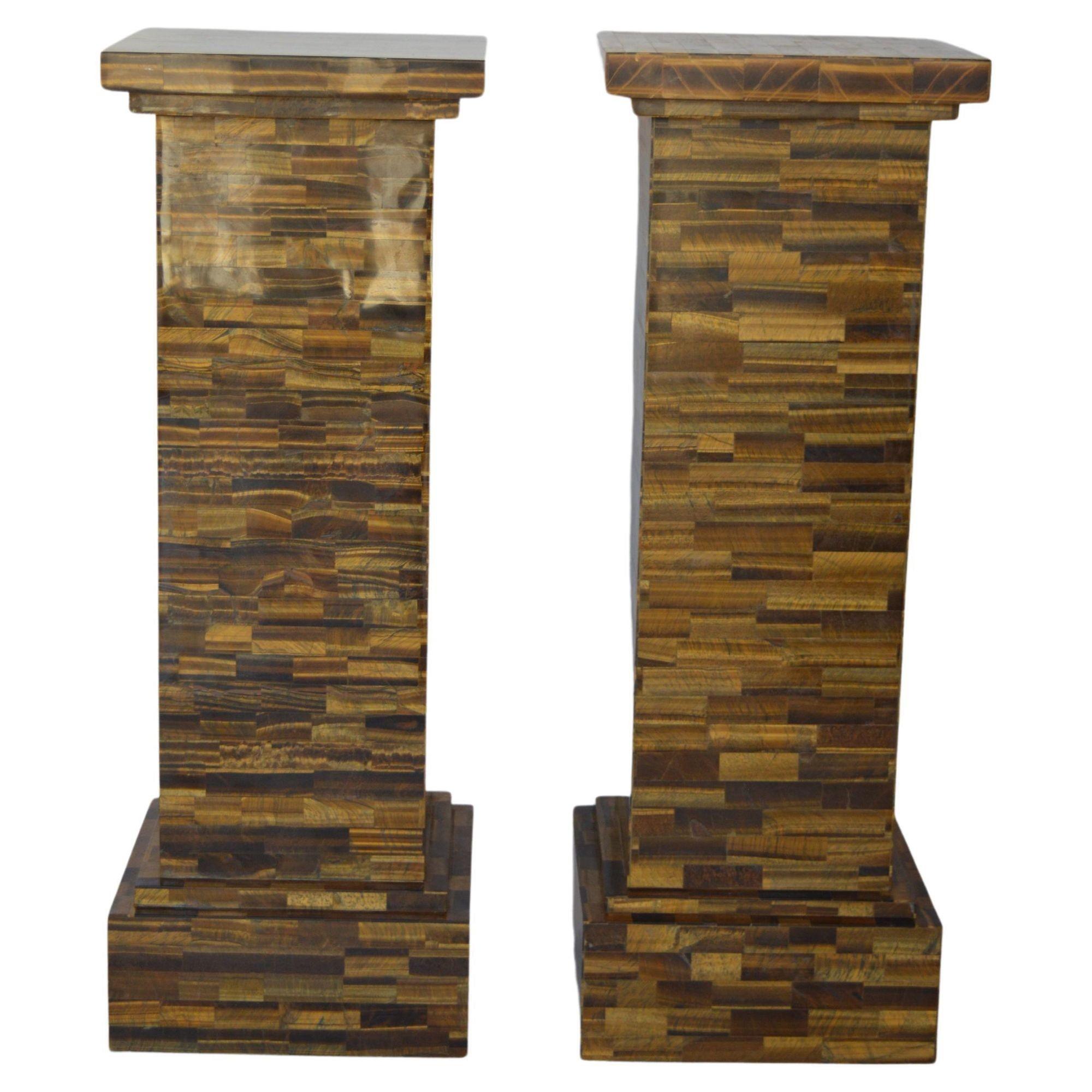 Mid-20th Century Pair of Tiger Eye Pedestals For Sale