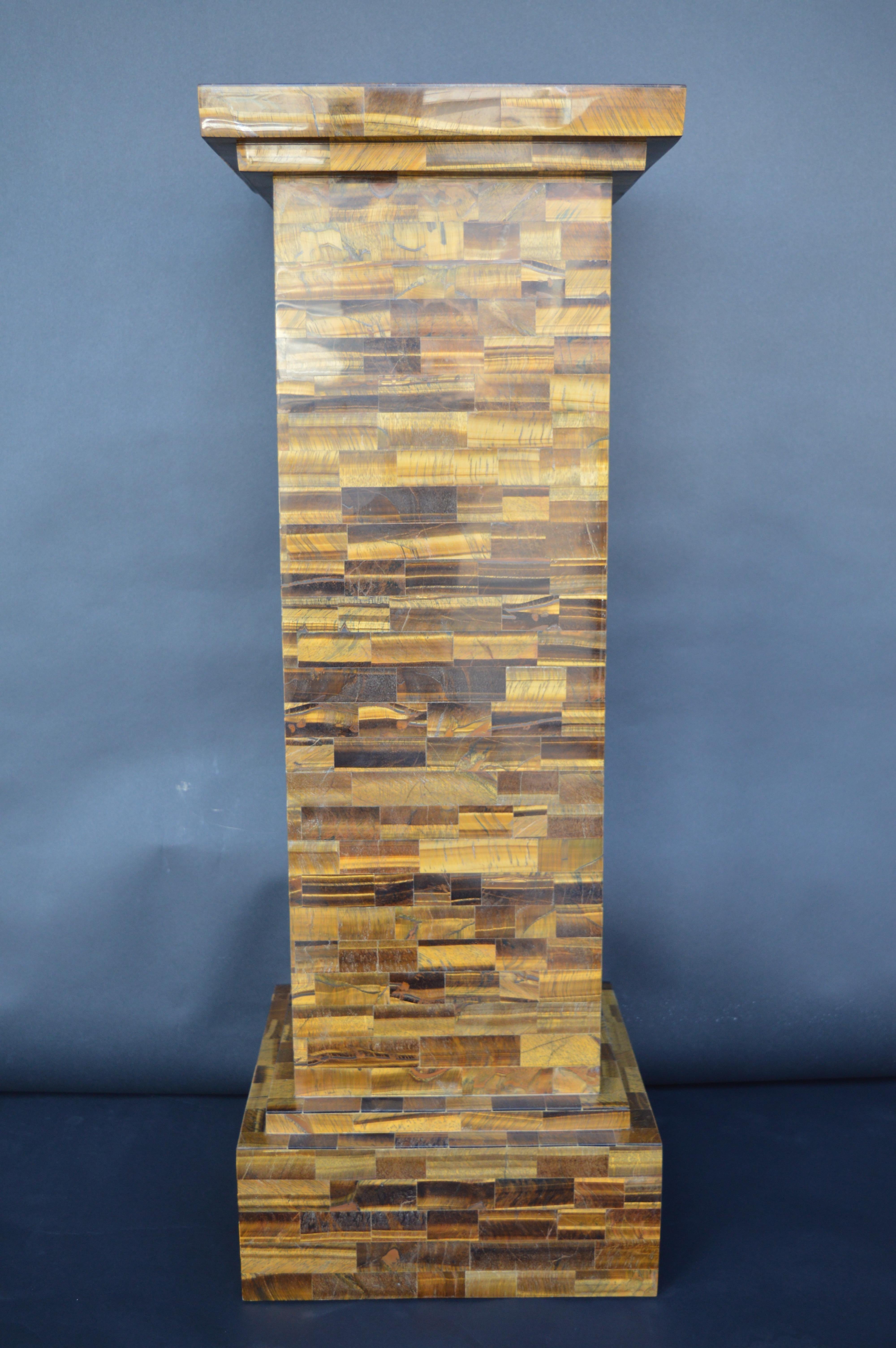 Wood Pair of Tiger Eye Pedestals