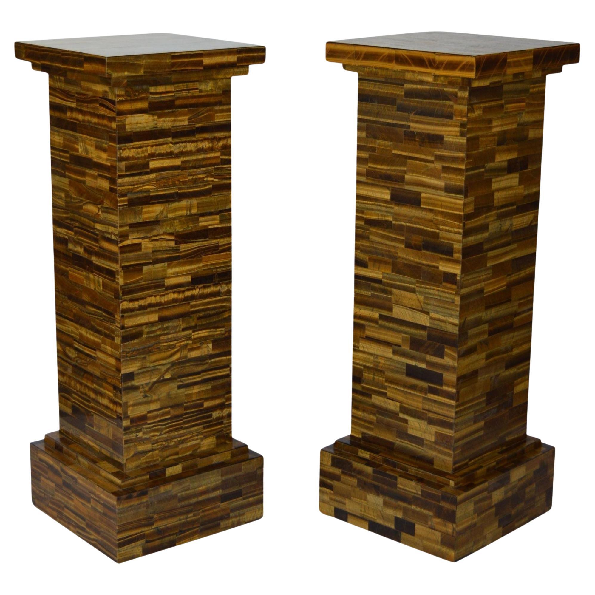 Pair of Tiger Eye Pedestals For Sale