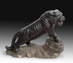 Pair of Tigers, Carved Marble, 20th Century, after Oriental Models