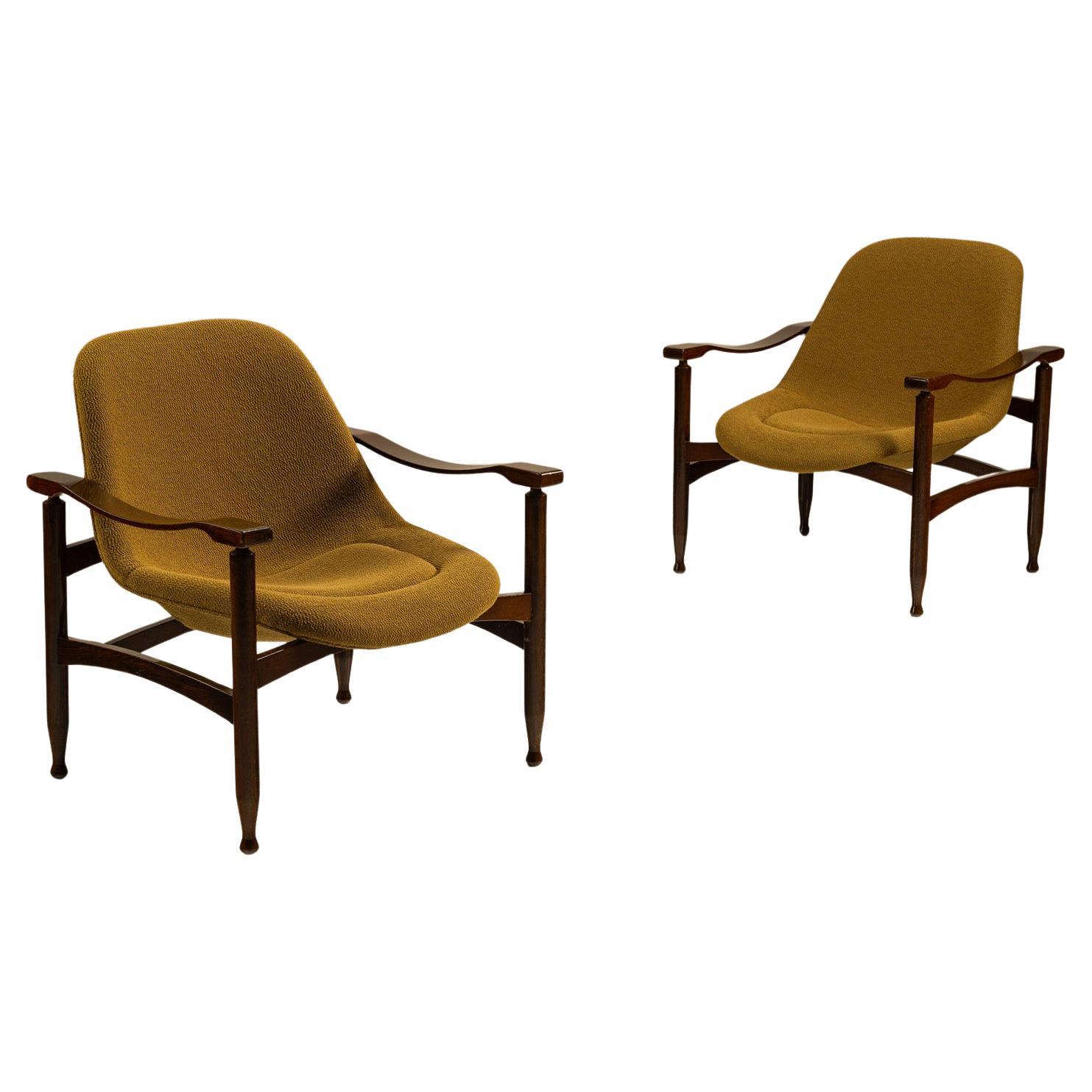 Pair of
Tiki
Armchairs in Ochre Fabric by Busnelli, Italy 1960s
