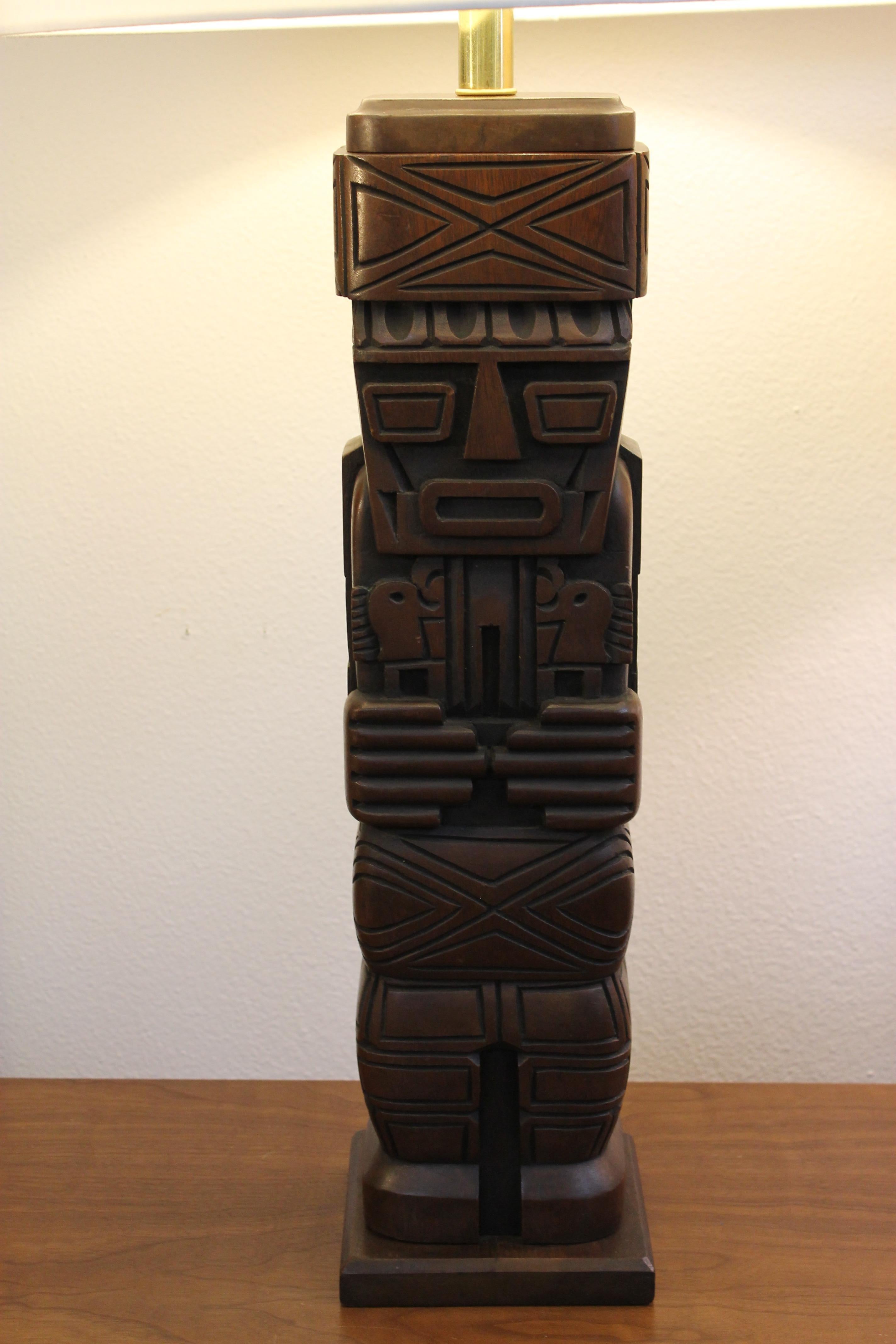 Pair of tiki lamps. Carved section is 6