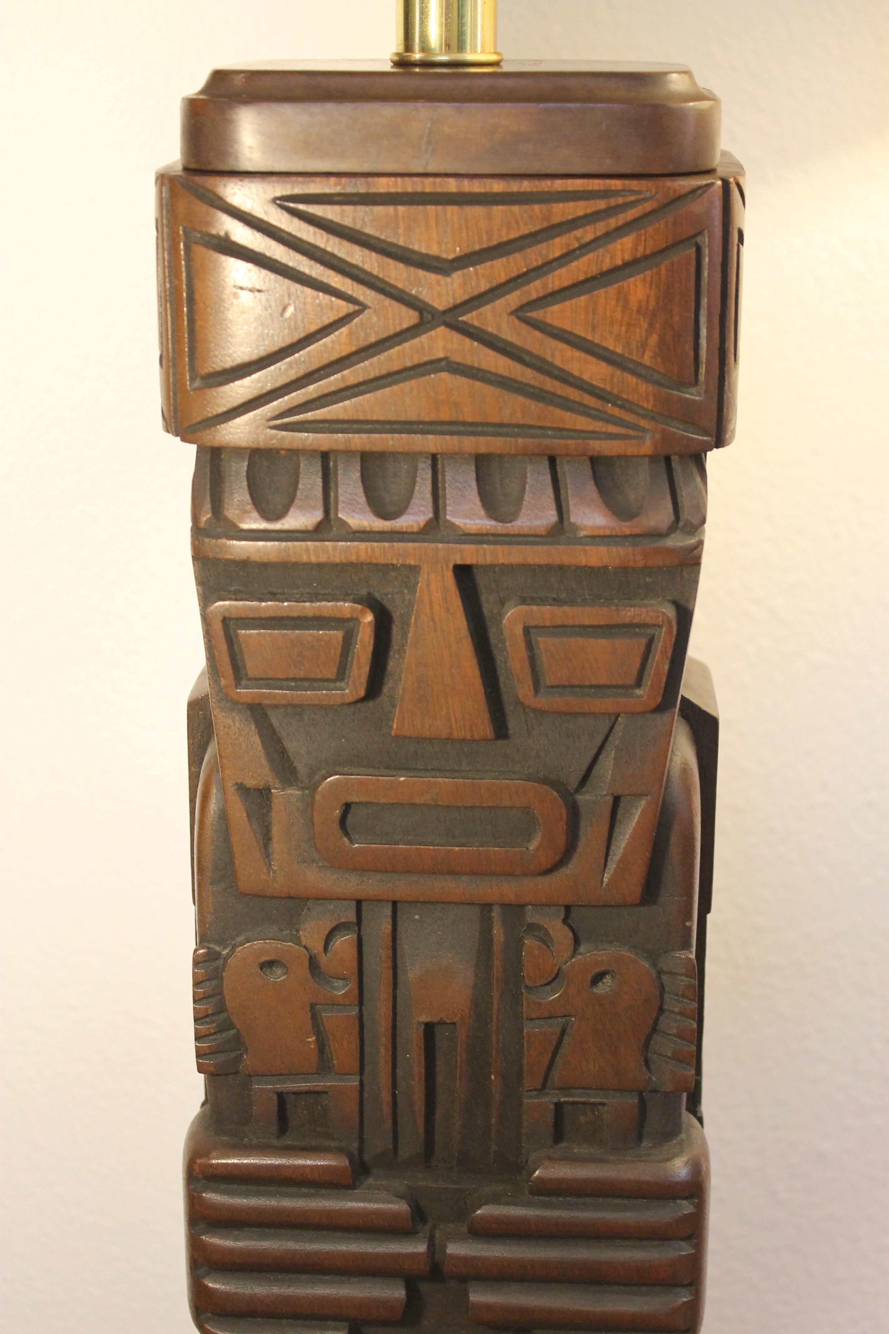 Wood Pair of Tiki Lamps