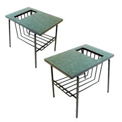 Pair of Tile Top Wrought Iron Magazine End Tables or Stands Possibly Paul McCobb