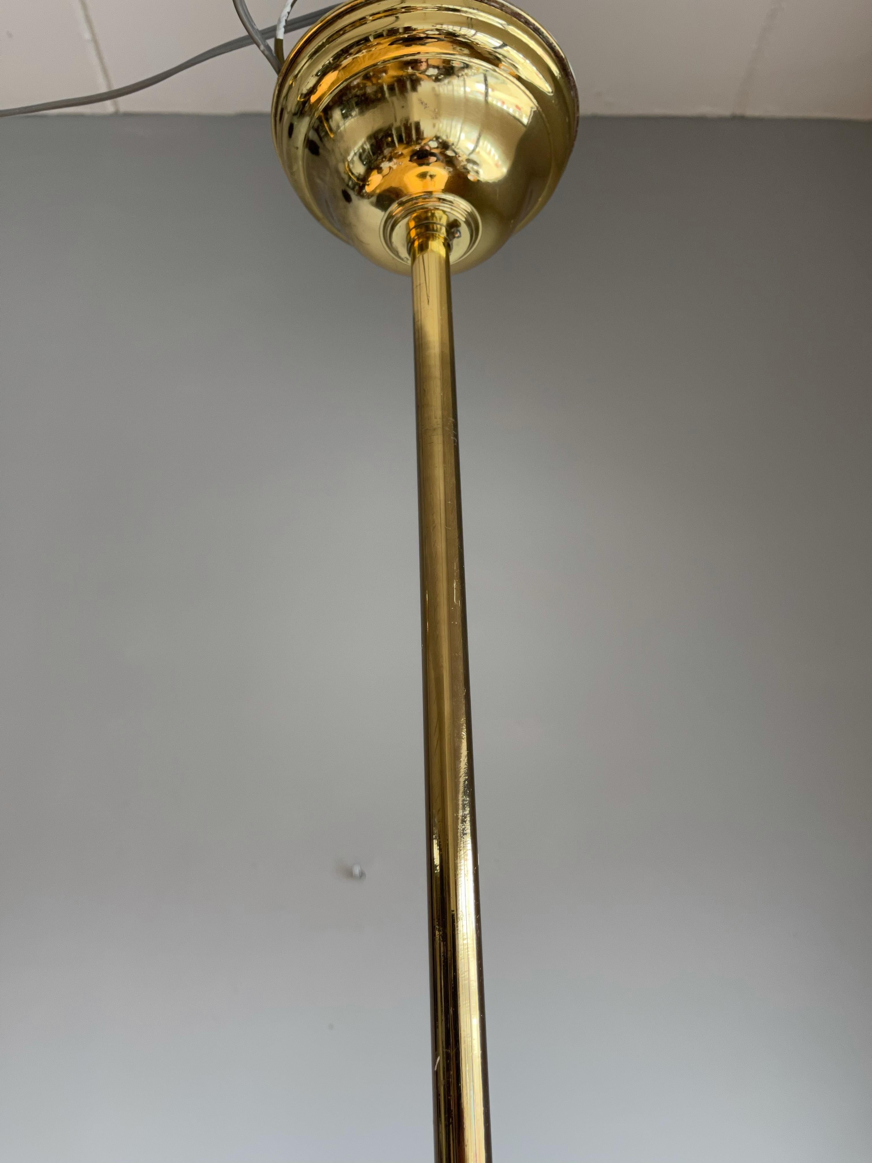 Pair of Timeless Art Deco, Bauhaus Style Brass & Beautiful Glass Pendant Lights 4