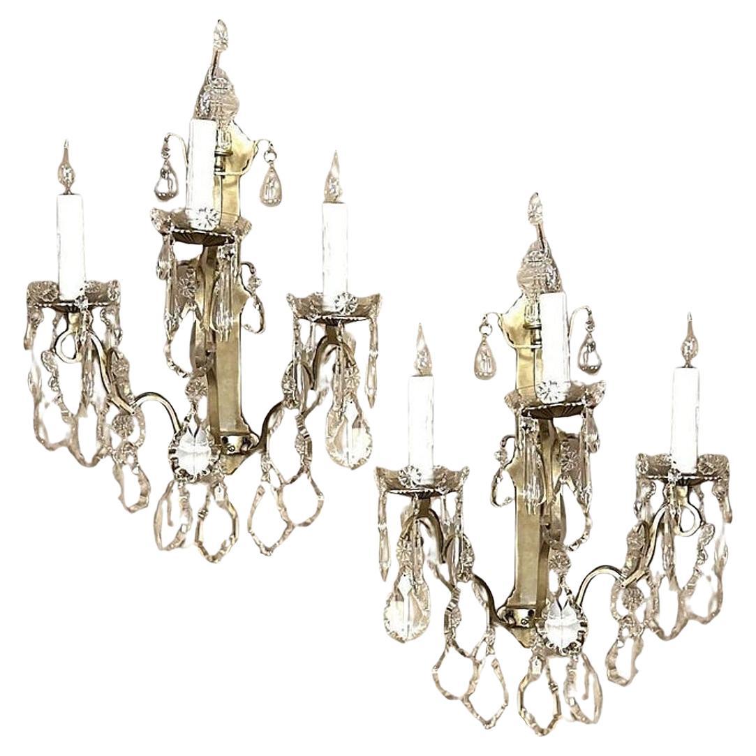 Pair of Timeless Solid Brass
Cut Crystal Wall Sconces