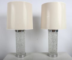 Coppia di lampade da tavolo in vetro testurizzato e cromo Timo Sarpaneva Iittala Festivo Style