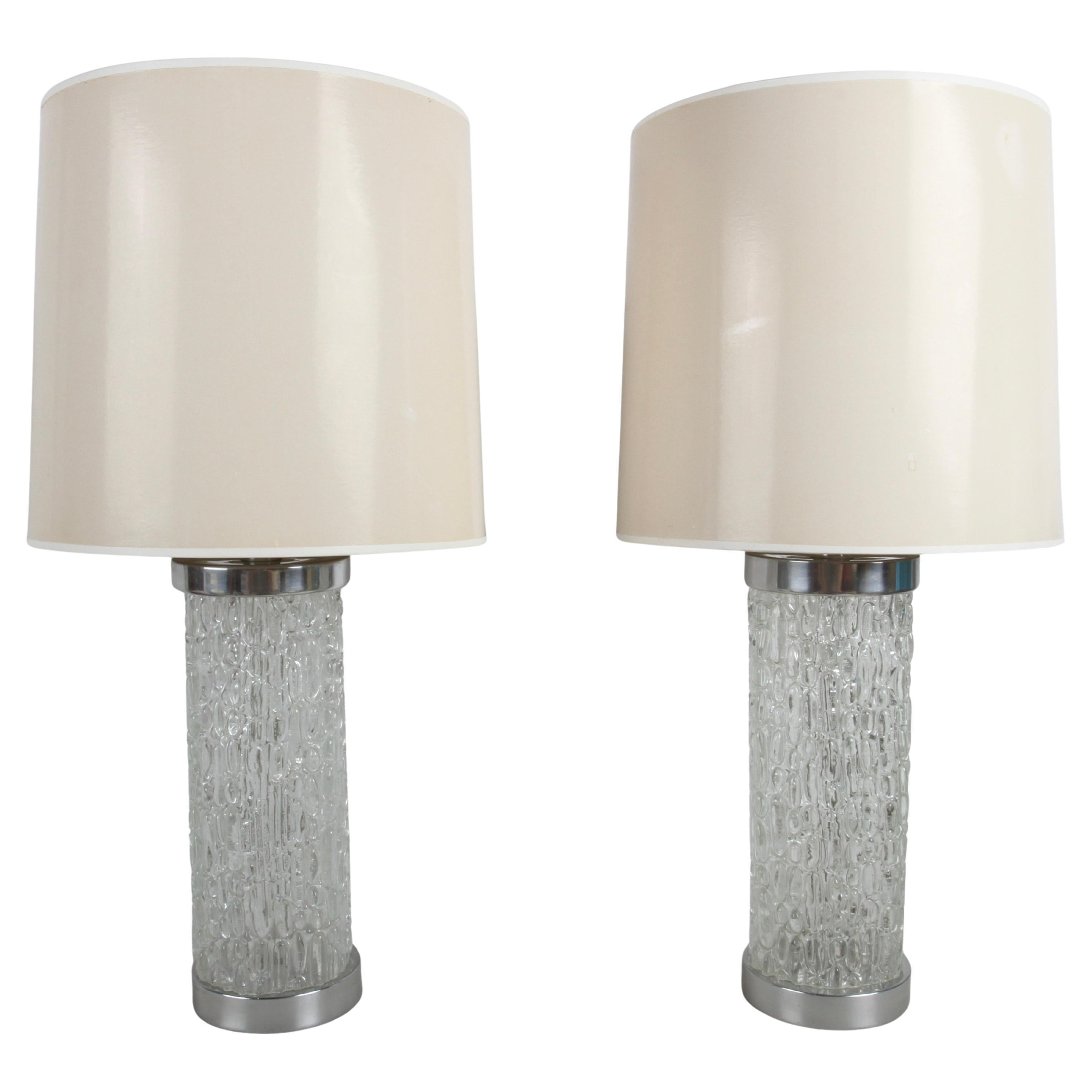 Pareja de lámparas de sobremesa Timo Sarpaneva Iittala estilo Festivo de cristal texturado y cromo en venta