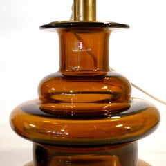 Pair of Timo Sarpaneva Table Lamps, Brown Glass, Signed TS