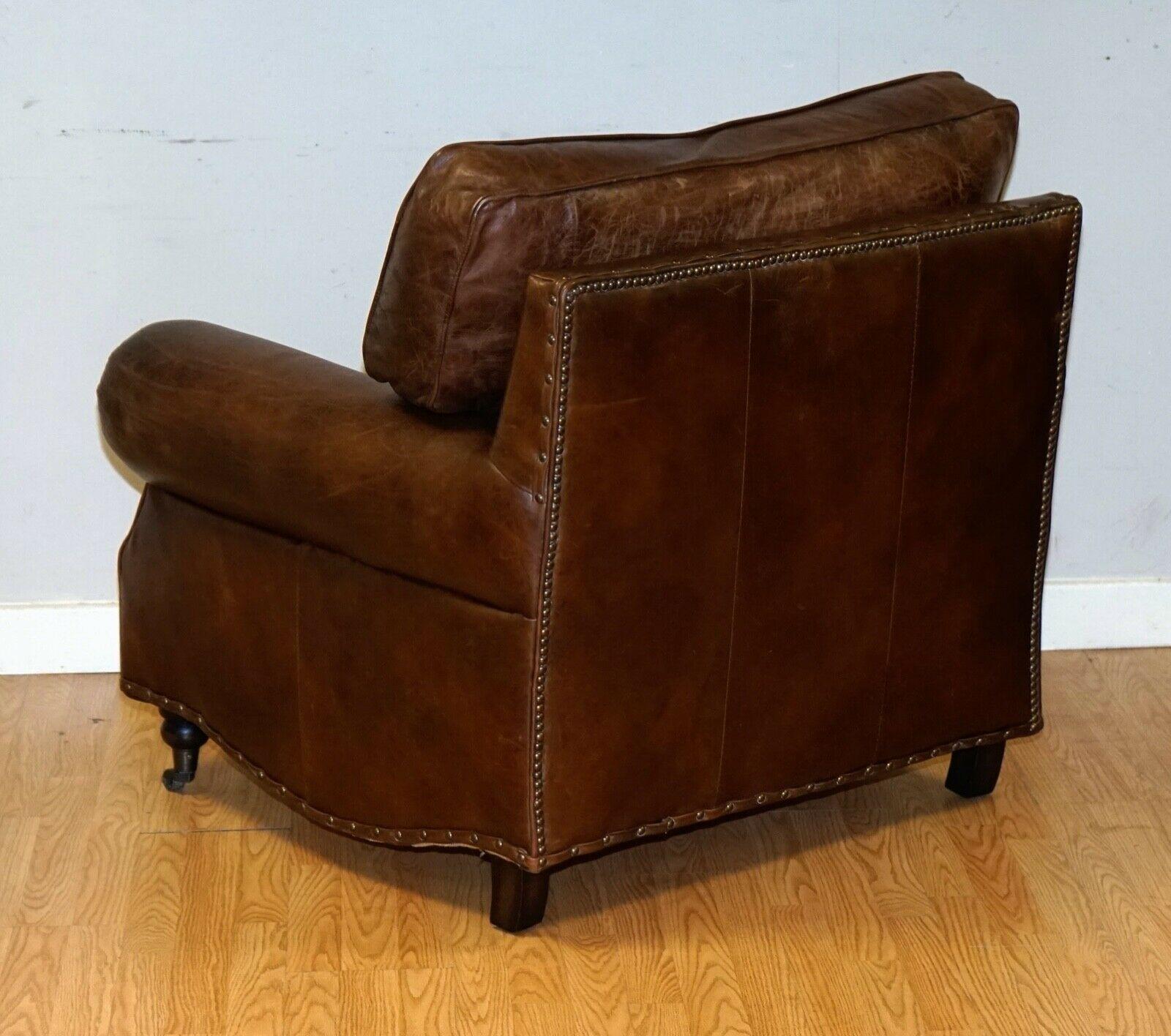 Pair of Timothy Oulton Balmoral Heritage Brown Leather Club Armchairs 6