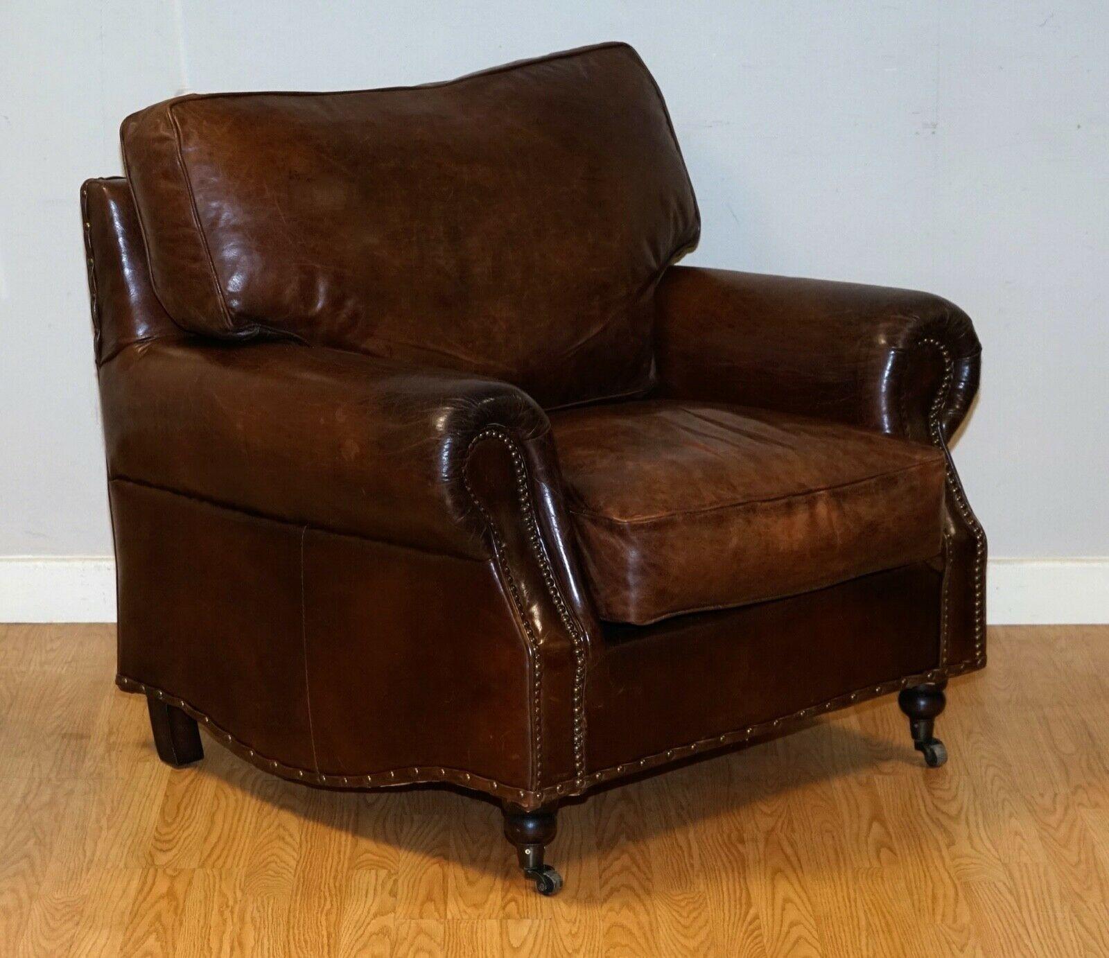 Hand-Crafted Pair of Timothy Oulton Balmoral Heritage Brown Leather Club Armchairs